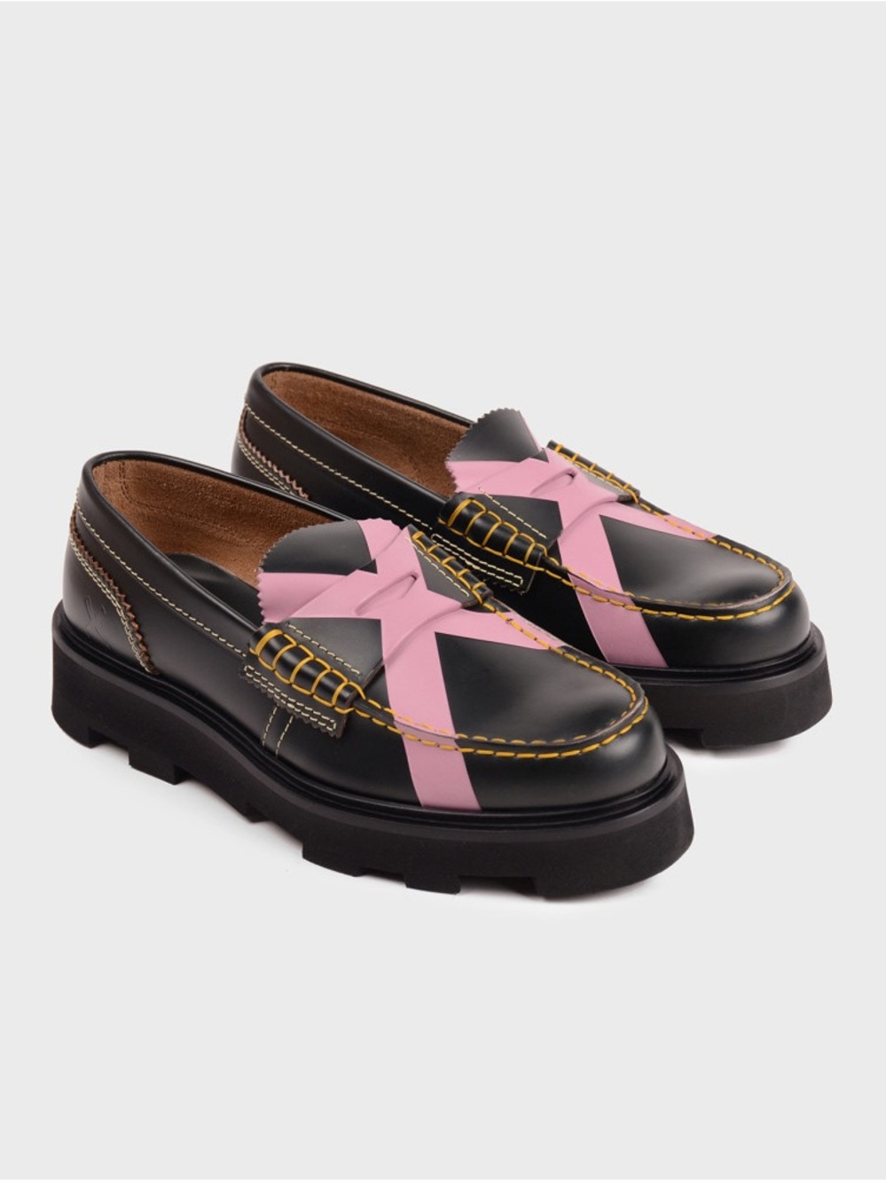 College Black and Pink Chunky Leather Loafers
